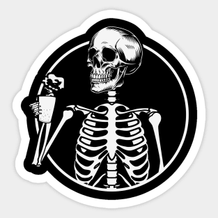 Skeleton Drinking Hot Cup of Coffee Sticker